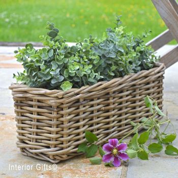Rattan Wicker Windowbox Basket Planter / Plant Pot  - Natural - 45 cm L