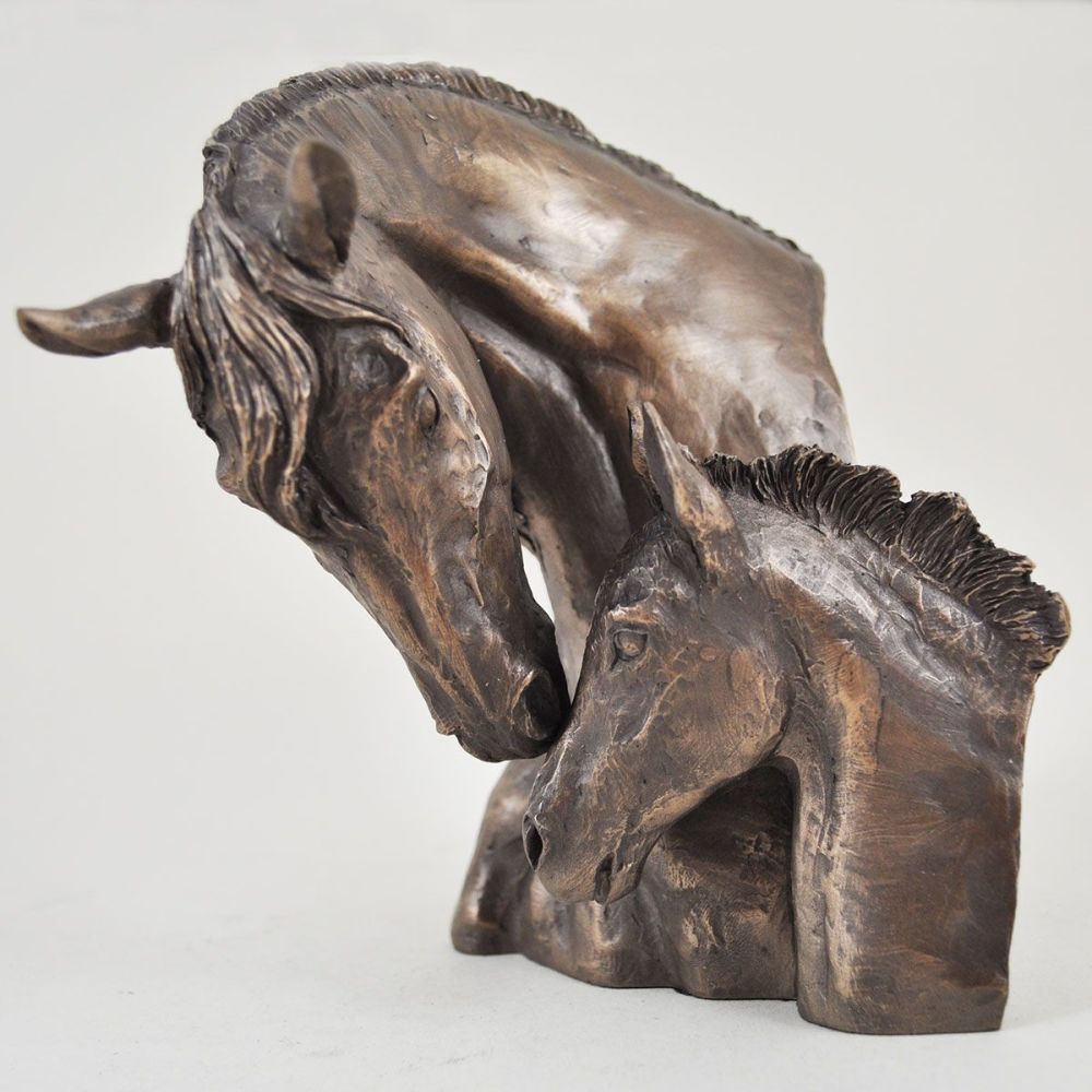 Bronze Sculpture of Beautiful Mare and Foal - Horse Head Bust