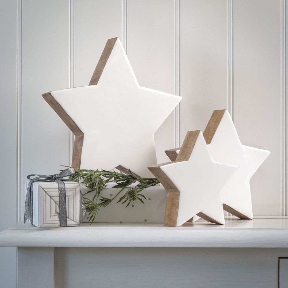 Enamel Wood Mantle Stars Three Decorative Wooden Standing Stars In