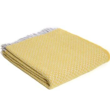 Tweedmill Diamond Lemon Yellow Pure New Wool Throw / Blanket