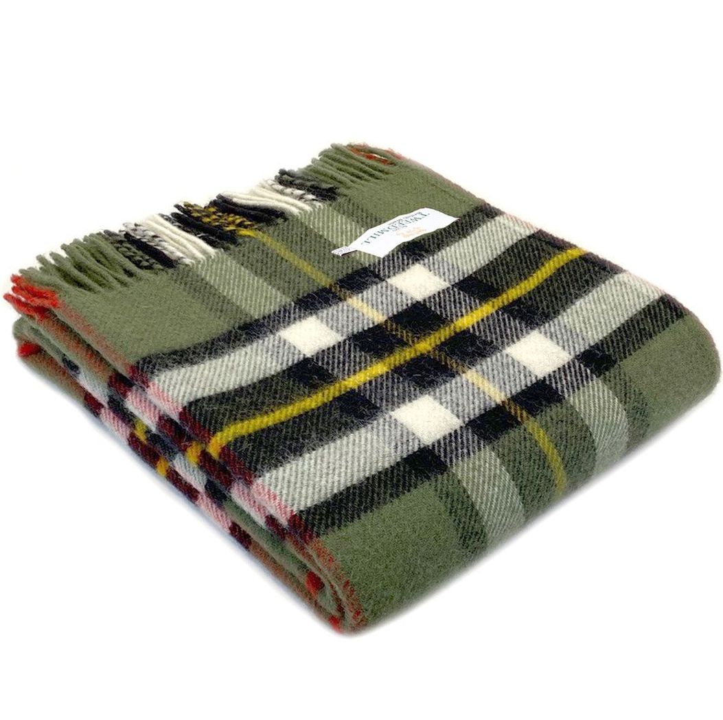 Olive Dress Thompson Tartan Plaid Tweedmill Wool Knee Rug or Small