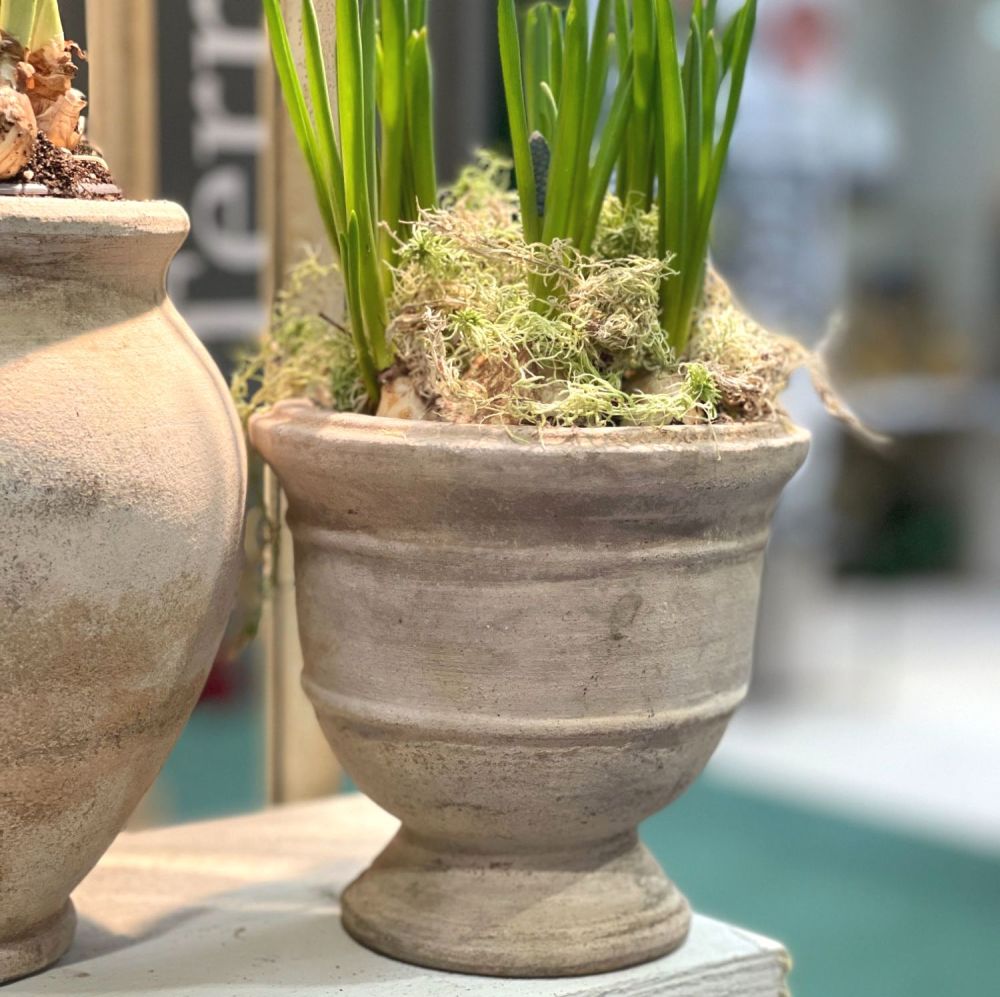 Vintage Style Aged Terracotta Footed Plant Pot / Vase - Frostproof