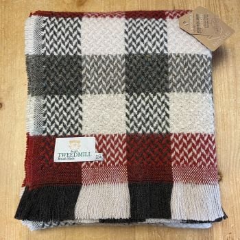 Tweedmill Recycled Celtic Woollen LARGE Check Throw / Blanket / Picnic Rug  - Cranberry/sage/Charcoal/Cream Mix