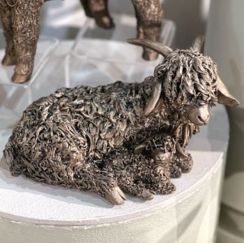 Angora Goat with Kid  Frith Bronze Sculpture by Veronica Ballan