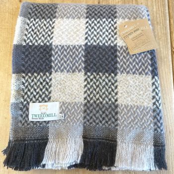 Tweedmill Recycled Celtic Woollen LARGE Check Throw / Blanket / Picnic Rug  - French Grey Natural Mix