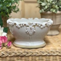 French Country Footed Bowl in Antique Old White - Display or Plant Pot - Small