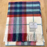 BRONTE by Moon Shetland Wool Falmouth Throw/Blanket - Ivory/Red Check