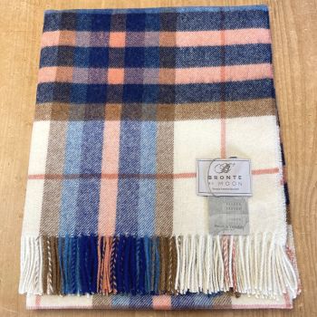 BRONTE by Moon Shetland Wool Falmouth Throw/Blanket - Ivory/Blue Check