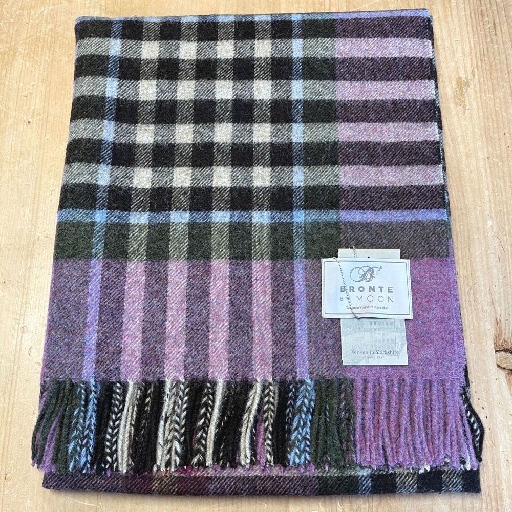 BRONTE by Moon Shetland Wool Chesil Throw/Blanket - Pink Raspberry Check