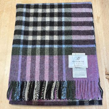 BRONTE by Moon Shetland Wool Chesil Throw/Blanket - Raspberry / Lavender Check
