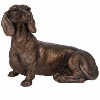 Rififi Smooth Coated Dachshund Sitting Frith Bronze Sculpture by Harriet Dunn