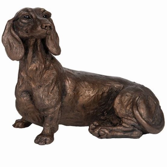 Rififi Smooth Coated Dachshund Sitting Frith Bronze Sculpture by Harriet Du
