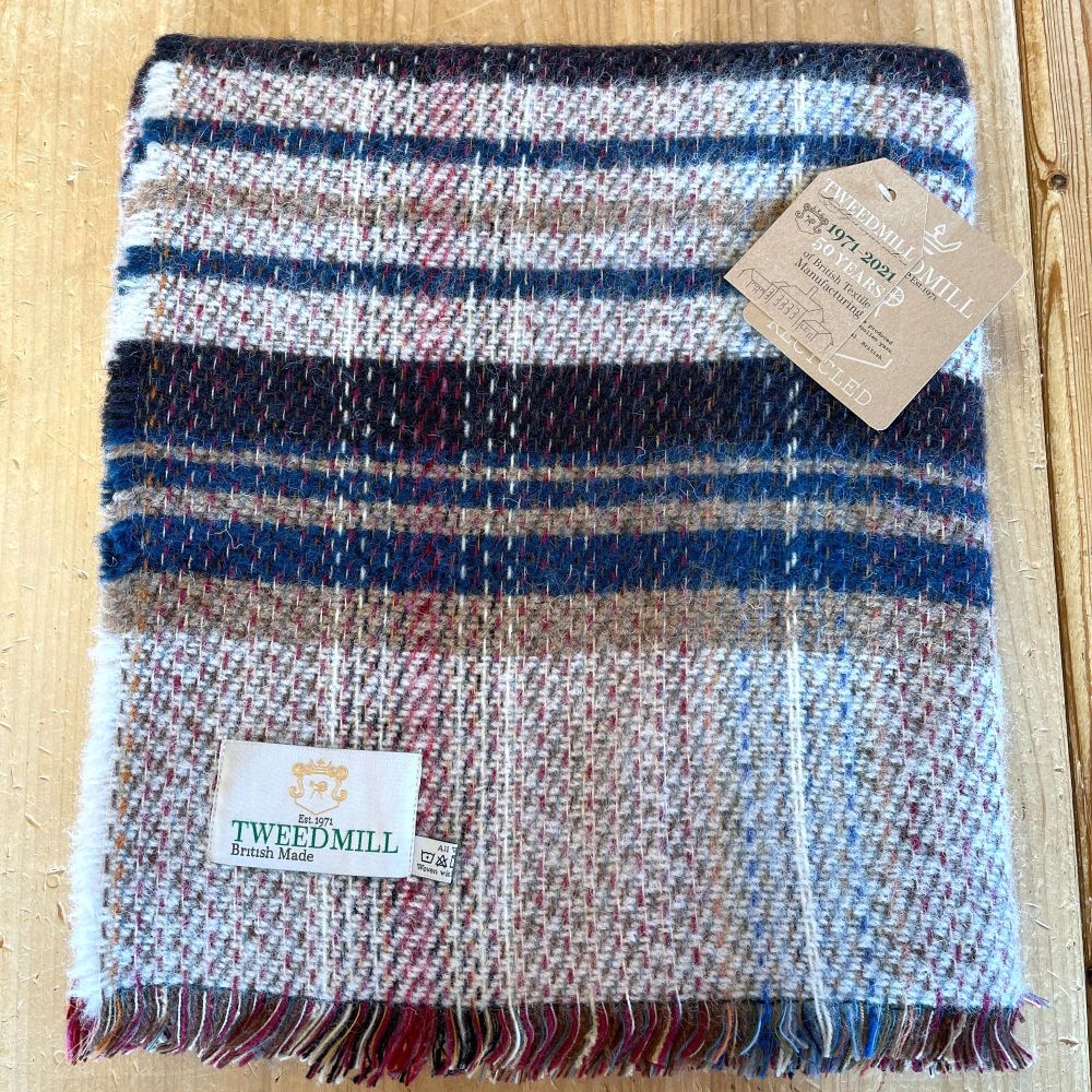 Woollen Recycled LARGE Throw / Blanket / Picnic Rug - Blue, Charcoal & Beig