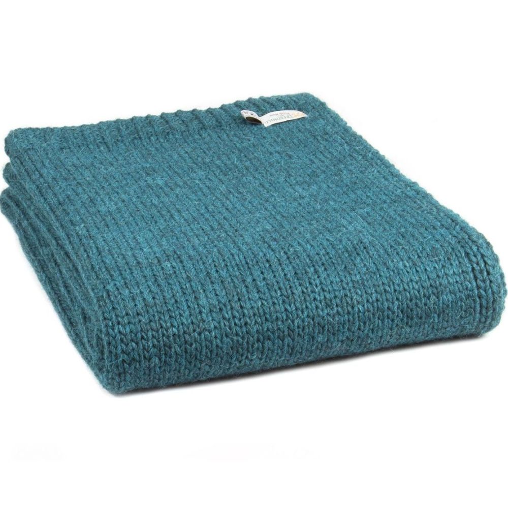 Tweedmill Knitted Soft Alpaca Mix Throw in Teal