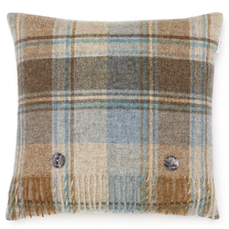 BRONTE by Moon Cushion - Rustic Duck Egg, Beige & Teal Check Shetland Pure 