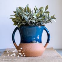 Indigo & Natural Stoneware Concave Vase