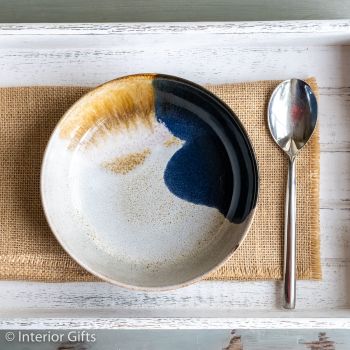 Artisan Natural Stoneware Serving Bowl in Honey & Ocean