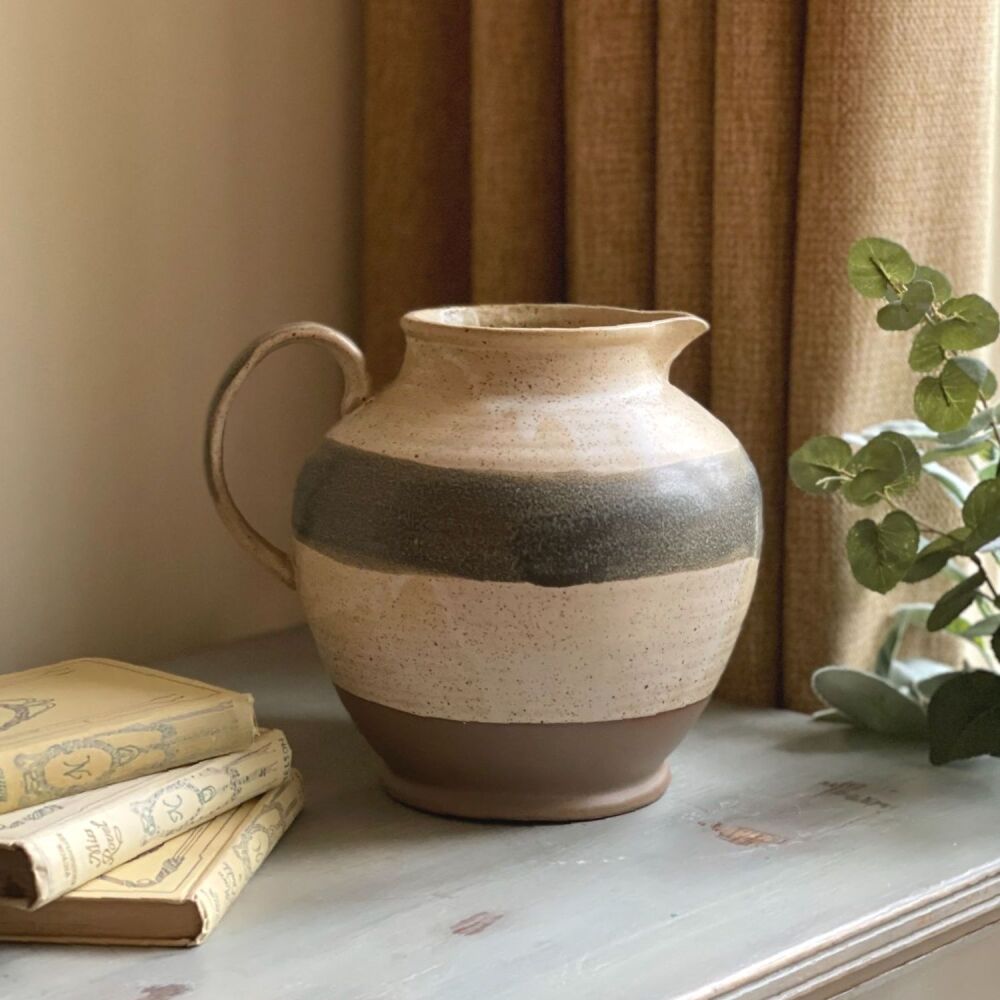 Artisan Natural Brushed Stoneware Jug - Wide