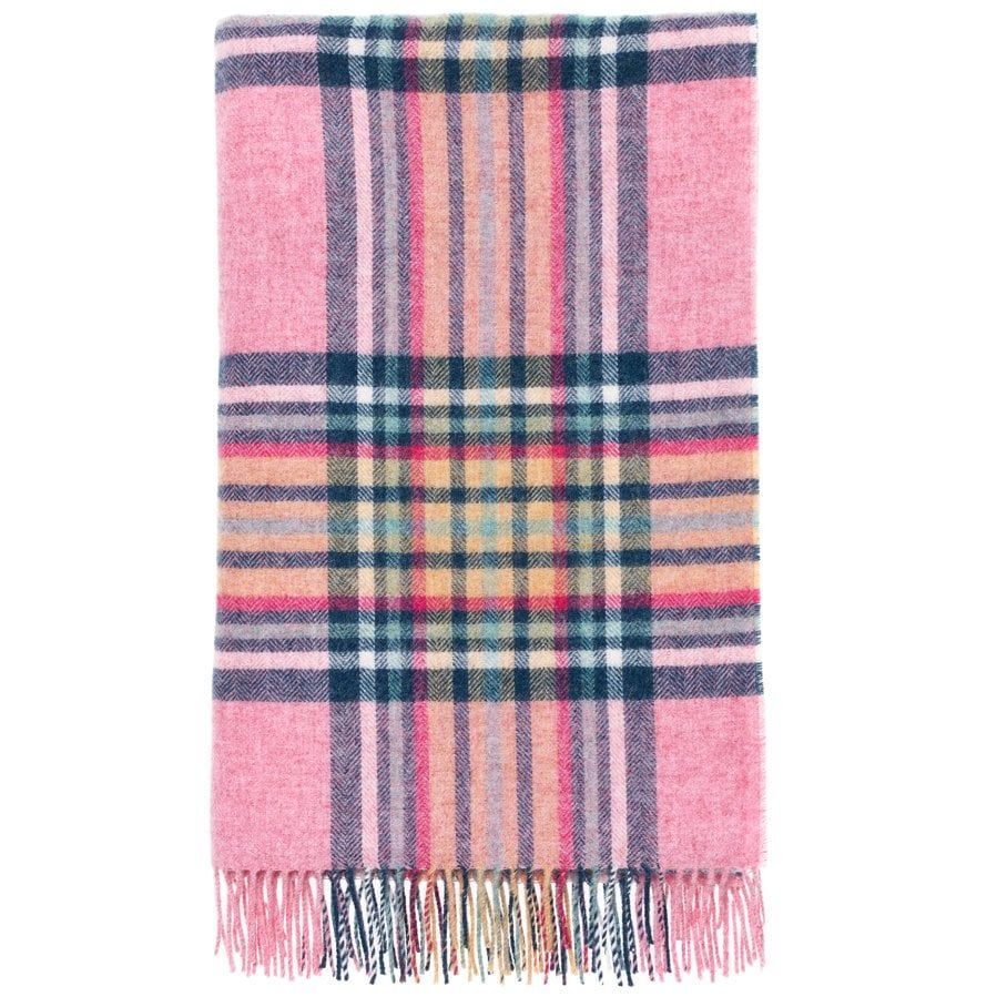 BRONTE by Moon Shetland Wool St Ives Throw/Blanket - Pink Check