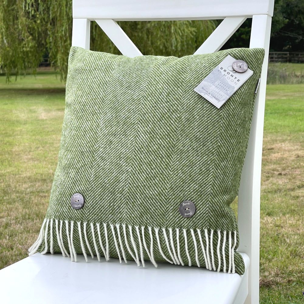 BRONTE by Moon Cushion - Herringbone Apple Green Shetland Wool *NEW*