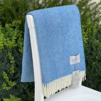 BRONTE by Moon Herringbone Throw Blanket Peacock Blue Shetland Wool *NEW*