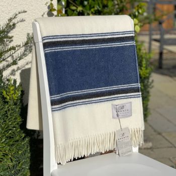 BRONTE by Moon Whitby Harbour Navy Blue & White Throw in Supersoft Merino Lambswool