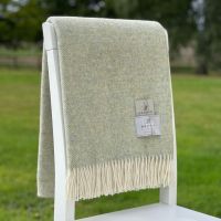 BRONTE by Moon Herringbone Throw Blanket Light Sage Green Shetland Wool