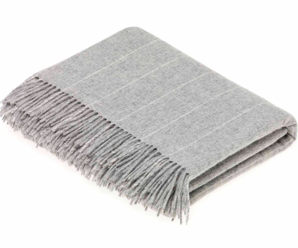 BRONTE by Moon Silver Grey Pinstripe Throw in Supersoft Merino Lambswool 