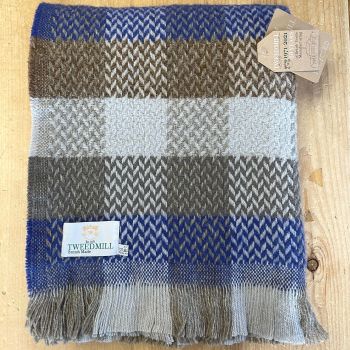 Tweedmill Recycled Celtic Woollen LARGE Check Throw / Blanket / Picnic Rug  - Bright Blue/Brown/Grey lMix
