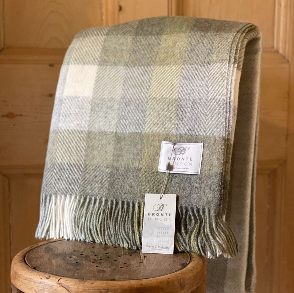BRONTE by Moon Check Woodale Olive Throw in 100% Shetland Wool *NEW*