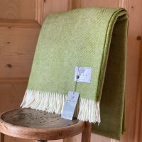 BRONTE by Moon Herringbone Throw Blanket Lime Green Shetland Wool