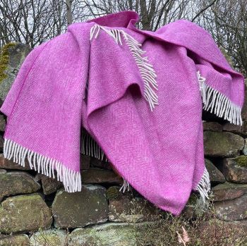 Herringbone Pure New Wool Cerise Pink Throw Blanket