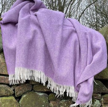 Herringbone Pure New Wool Purple Heather Throw Blanket