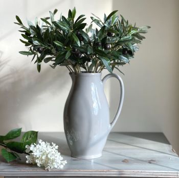 Elegant Ceramic Pitcher Jug in Dove Grey - Drinks or Flower Vase 26 cm H