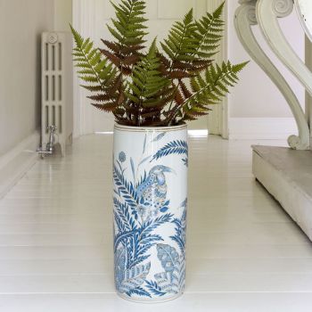 Ceramic Umbrella Stand in Botanical Cream & Blue