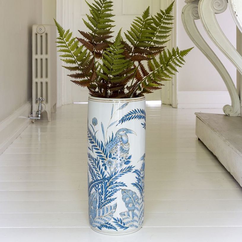 Ceramic Umbrella Stand in Botanical Cream & Blue