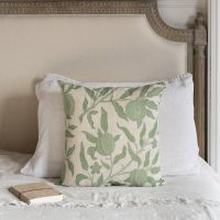Natural Linen Cushion in Sage Green & Beige - Botanical Foliage Design