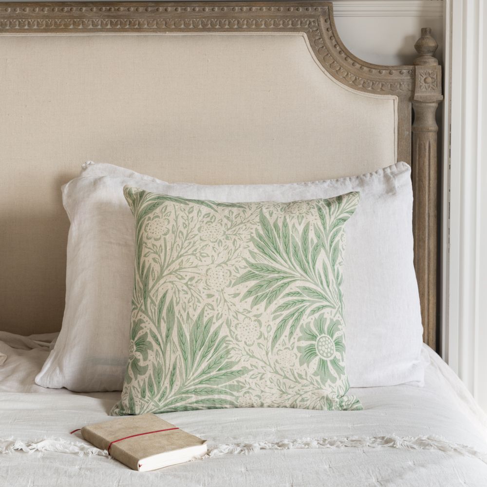 Natural Linen Cushion in Sage Green & Beige - Botanical Fern Design