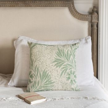 Natural Linen Cushion in Sage Green & Beige - Fern Design