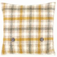 BRONTE by Moon Cushion - Beige, Cream, Mustard & Grey Check Throw in Shetland Pure New Wool
