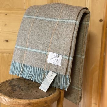 BRONTE by Moon Rustic Beige & Duck Egg Check Throw in Shetland Pure New Wool