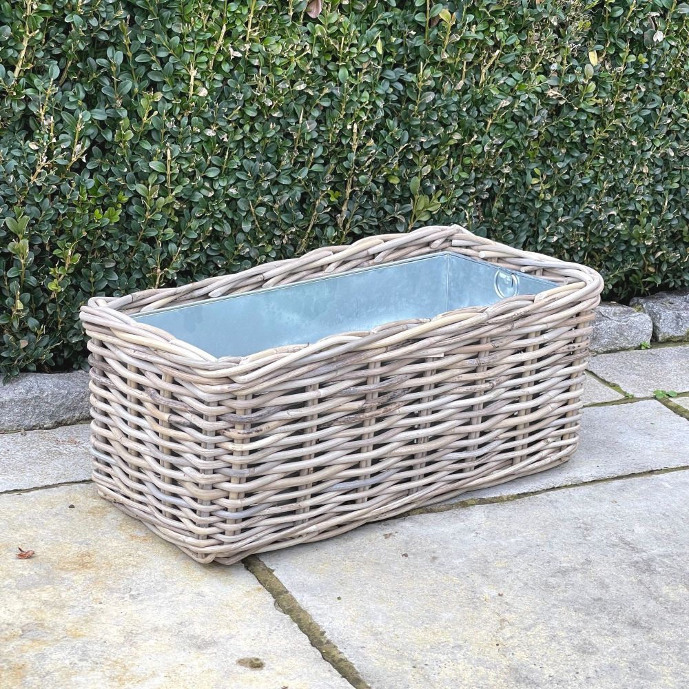 Rattan Wicker Basket Trough Planter with Metal Liner - Natural - Med