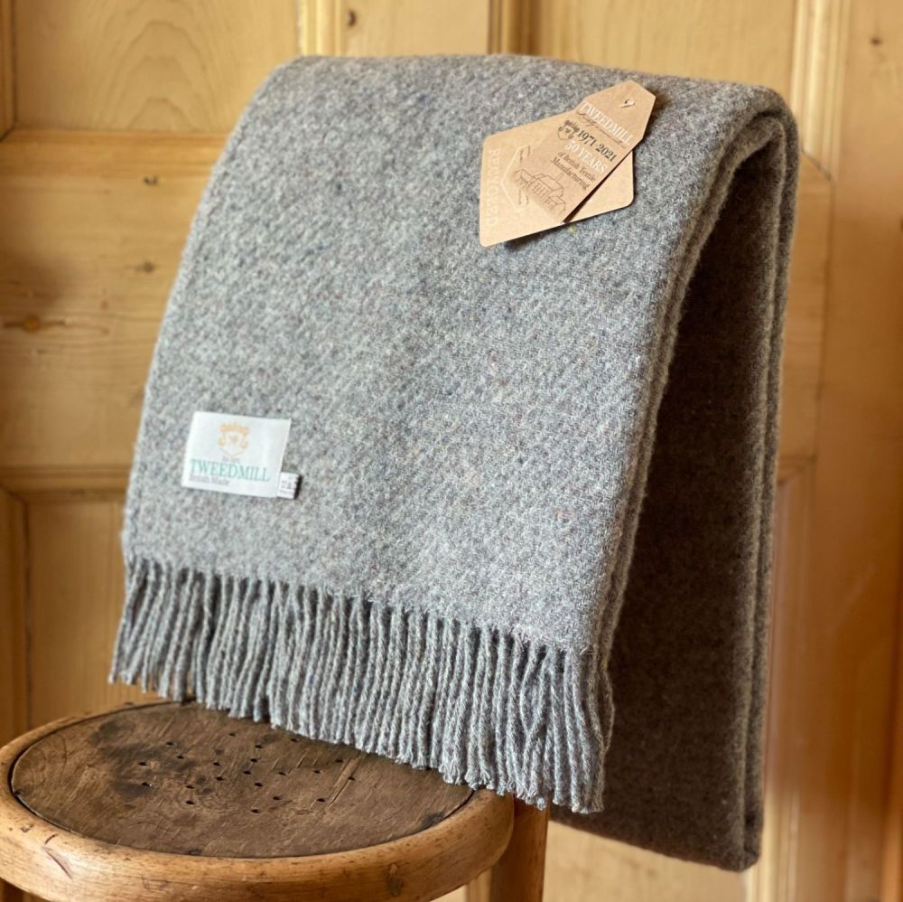 Tweedmill Rustic Recycled Dark Grey All Wool Throw or Blanket
