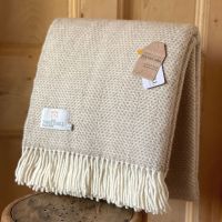 Tweedmill Beige Oatmeal & Cream Honeycomb Weave Pure New Wool Throw Blanket