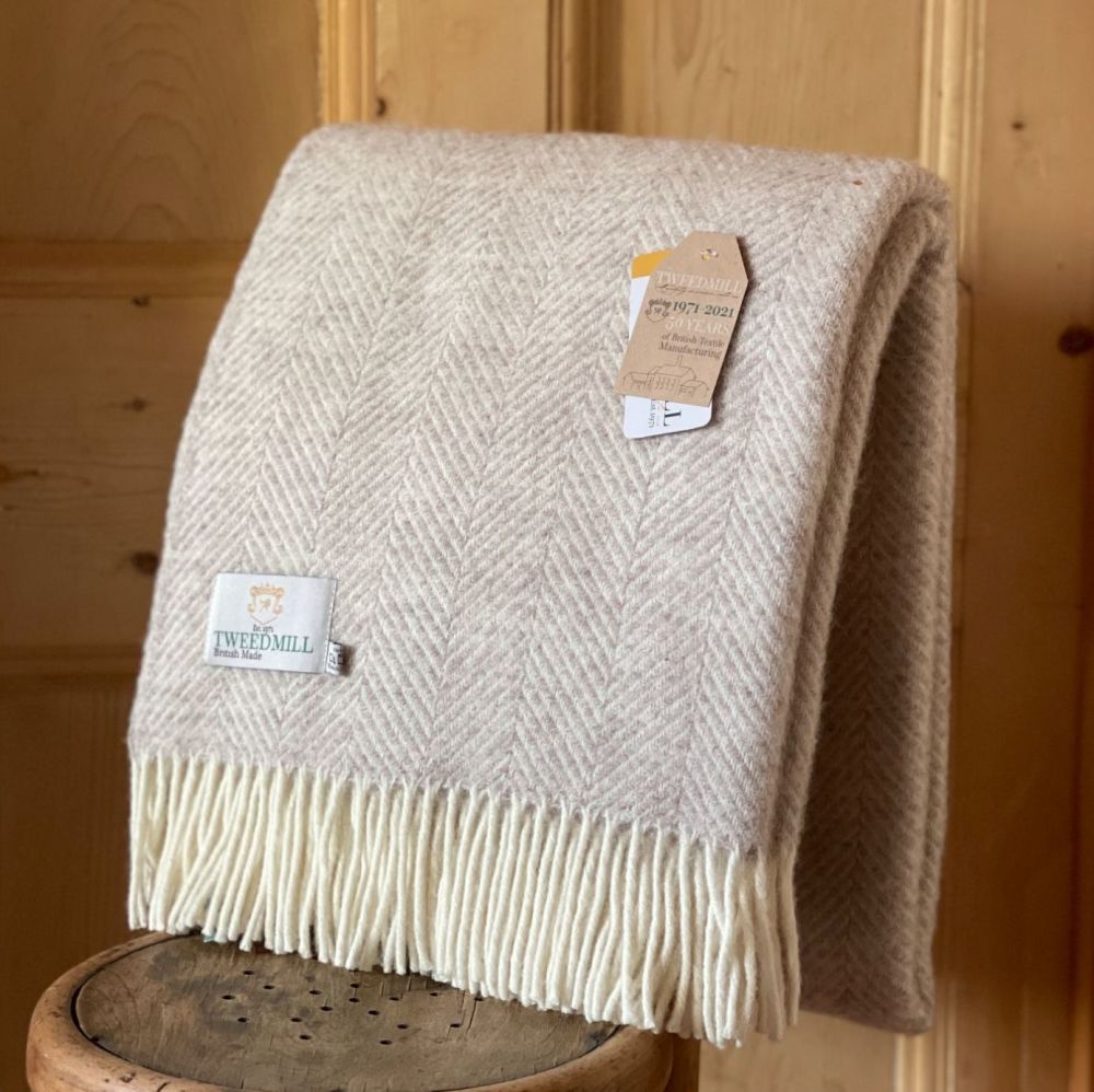 Tweedmill Beige Hazel Herringbone Knee Rug or Small Blanket Throw Pure New 