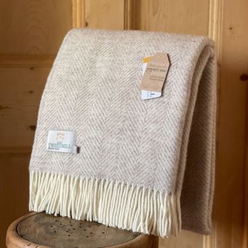 Tweedmill Beige Hazel Herringbone Knee Rug or Small Blanket Throw Pure New Wool