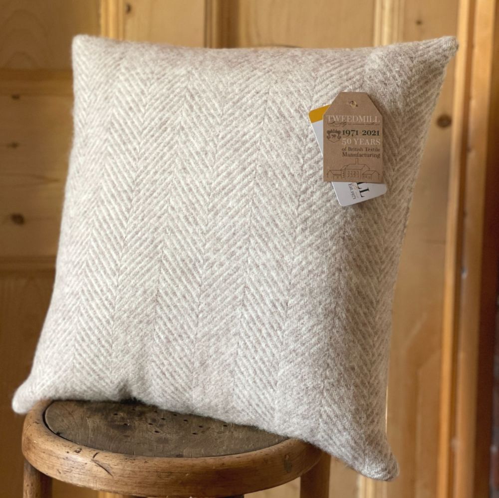 Tweedmill Pure New Wool Herringbone Hazel Beige Cushion 50 x 50 cm