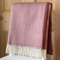 Herringbone Lambswool Dusky Pink & Cream Pure New Wool Throw Blanket