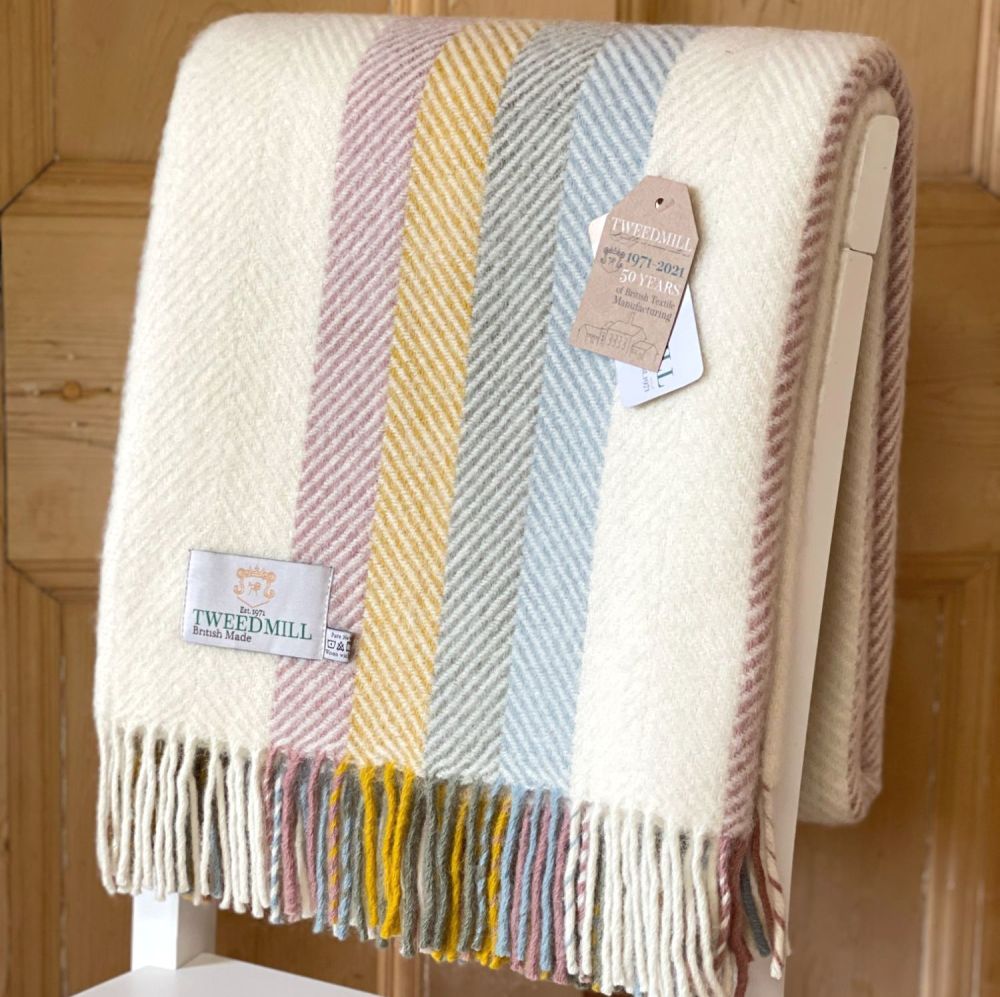Tweedmill Herringbone Stripe Primrose Multi Pure New Wool Throw