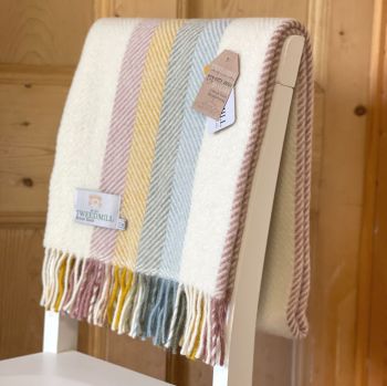 Tweedmill Herringbone Stripe Pastels & Cream Knee Rug or Small Blanket Pure New Wool
